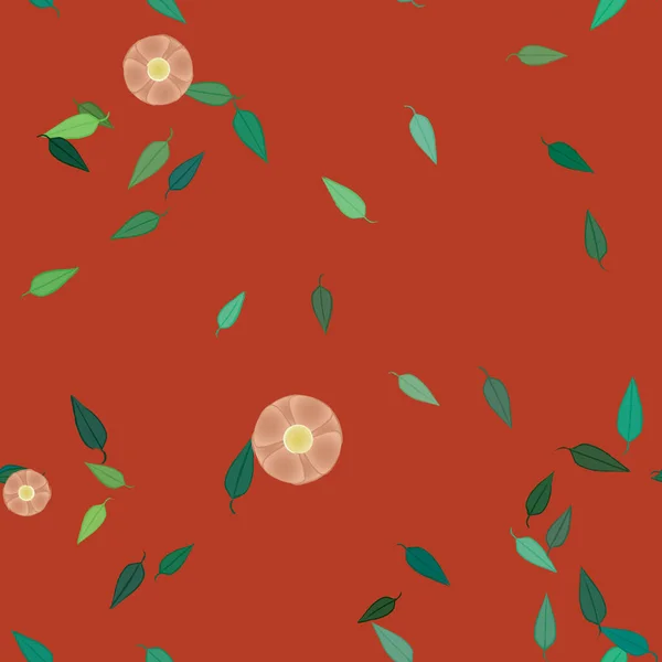 Flores Simples Con Hojas Verdes Composición Libre Ilustración Vectorial — Vector de stock