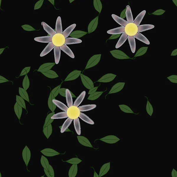 Composição Design Com Flores Simples Folhas Verdes Ilustração Vetorial — Vetor de Stock