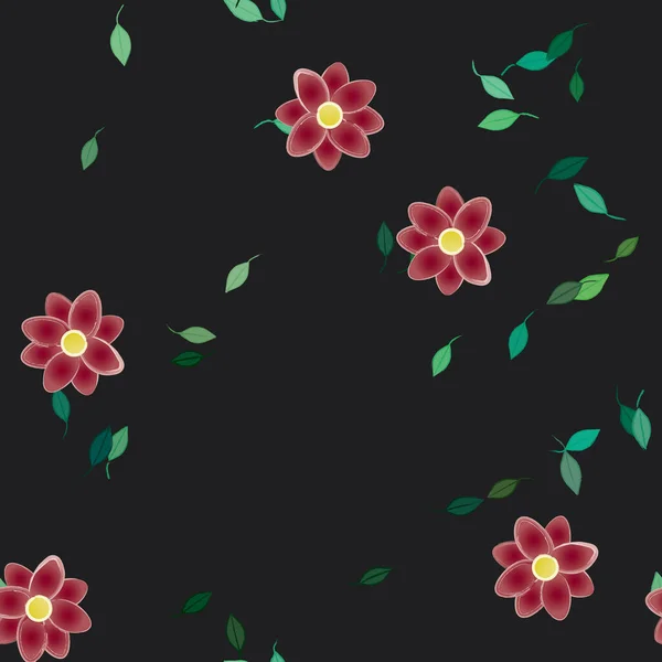 Fleurs Simples Avec Des Feuilles Vertes Composition Libre Illustration Vectorielle — Image vectorielle