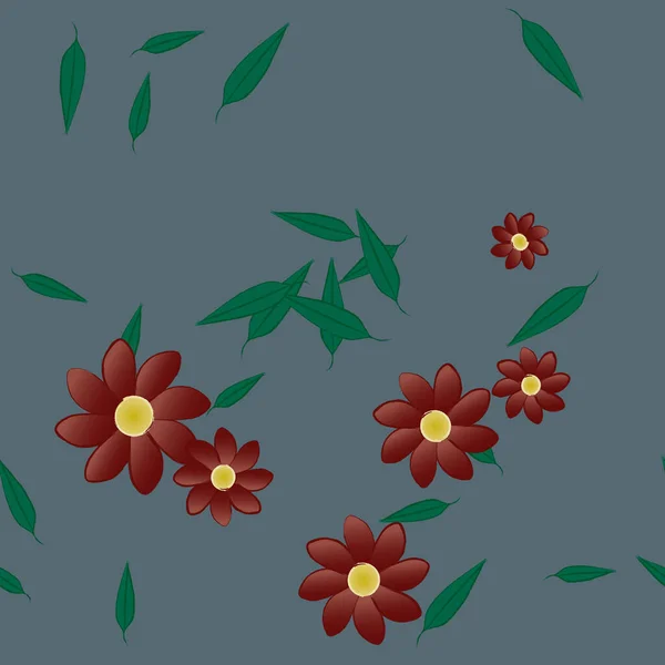 Composição Design Com Flores Simples Folhas Verdes Ilustração Vetorial — Vetor de Stock