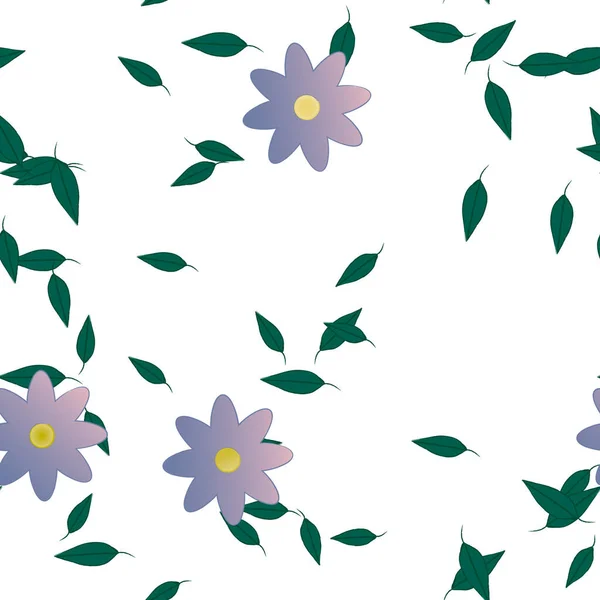 Enkla Blommor Med Gröna Blad Fri Sammansättning Vektor Illustration — Stock vektor