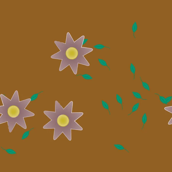 Flores Simples Con Hojas Verdes Composición Libre Ilustración Vectorial — Vector de stock