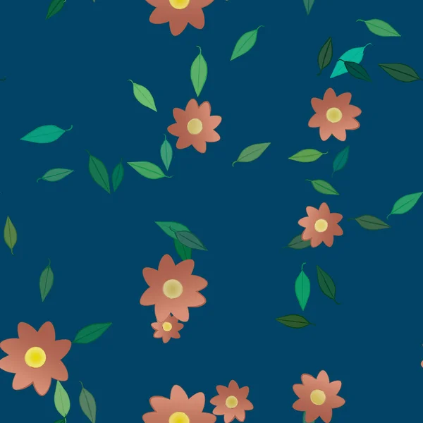 Flores Simples Con Hojas Verdes Composición Libre Ilustración Vectorial — Vector de stock