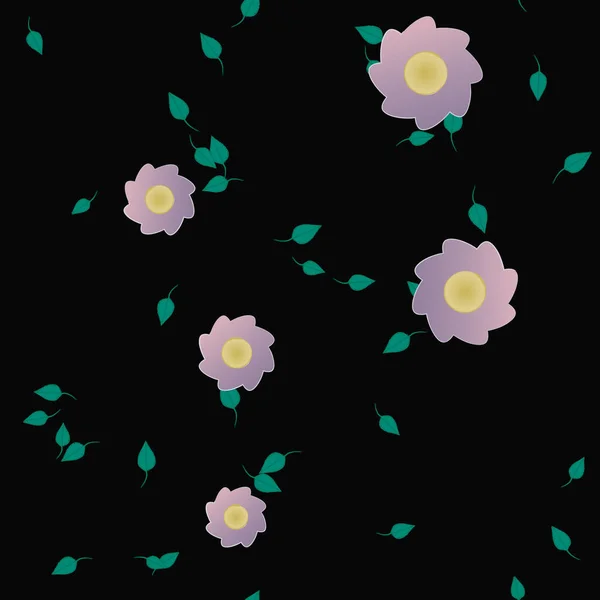 Flores Simples Con Hojas Verdes Composición Libre Ilustración Vectorial — Vector de stock