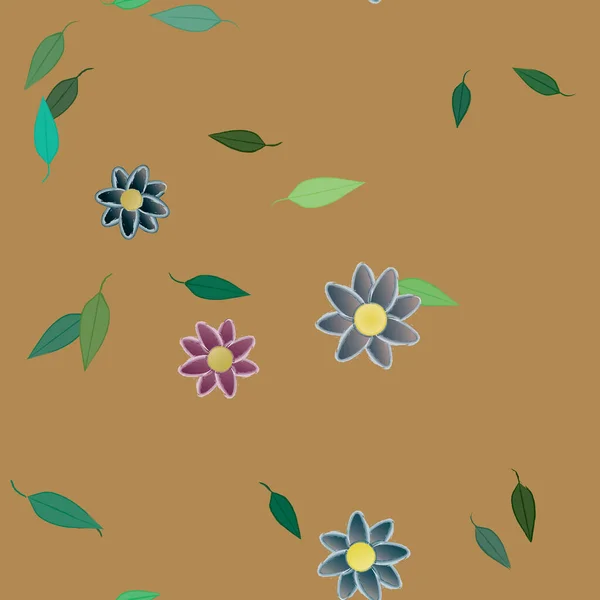 Eenvoudige Bloemen Met Groene Bladeren Vrije Samenstelling Vector Illustratie — Stockvector