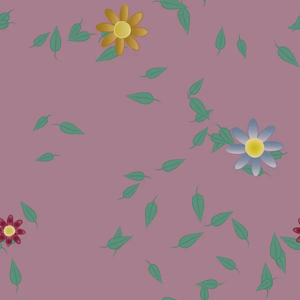 Fleurs Simples Avec Des Feuilles Vertes Composition Libre Illustration Vectorielle — Image vectorielle