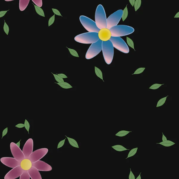 Flores Simples Con Hojas Verdes Composición Libre Ilustración Vectorial — Archivo Imágenes Vectoriales