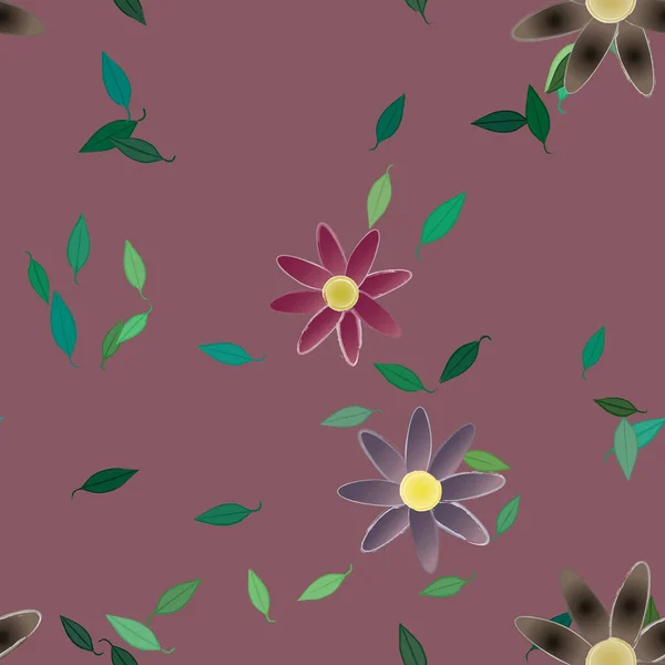 Fleurs Simples Avec Des Feuilles Vertes Composition Libre Illustration Vectorielle — Image vectorielle