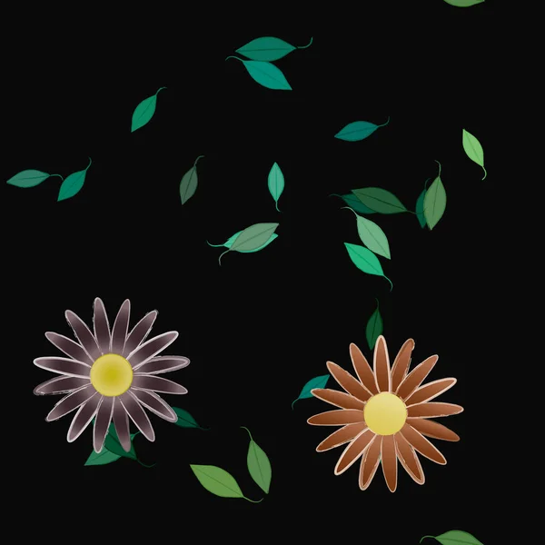 Composition Design Avec Fleurs Simples Feuilles Vertes Illustration Vectorielle — Image vectorielle