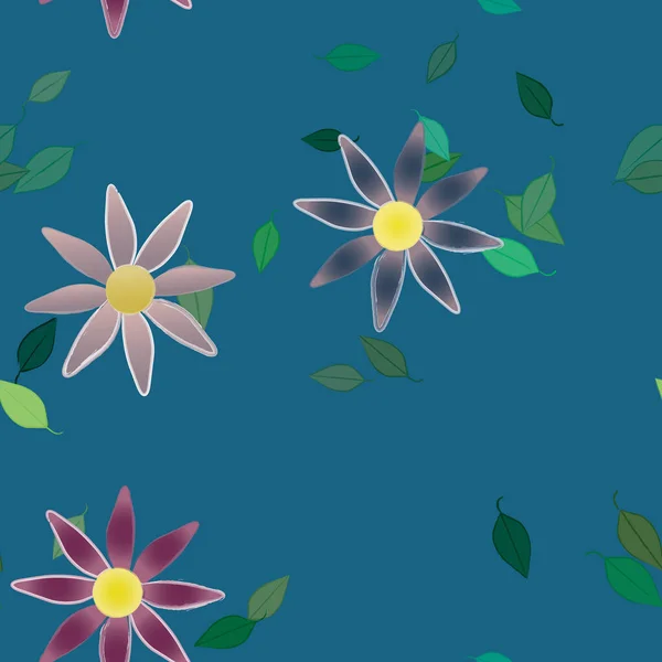 Flores Simples Con Hojas Verdes Composición Libre Ilustración Vectorial — Vector de stock