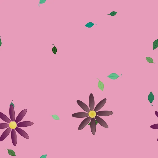 Composición Diseño Con Flores Simples Hojas Verdes Ilustración Vectorial — Archivo Imágenes Vectoriales