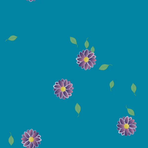 Composición Diseño Con Flores Simples Hojas Verdes Ilustración Vectorial — Vector de stock