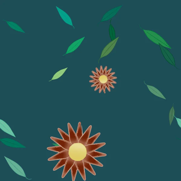 Composition Design Avec Fleurs Simples Feuilles Vertes Illustration Vectorielle — Image vectorielle