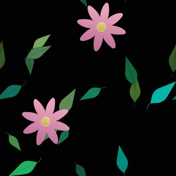 Eenvoudige Bloemen Met Groene Bladeren Vrije Samenstelling Vector Illustratie — Stockvector