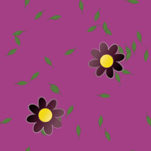 Flores Simples Con Hojas Verdes Composición Libre Ilustración Vectorial — Vector de stock