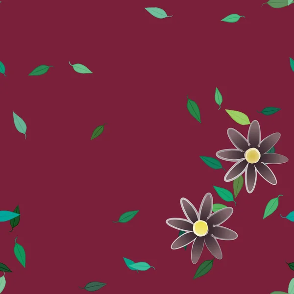 Flores Simples Con Hojas Verdes Composición Libre Ilustración Vectorial — Archivo Imágenes Vectoriales