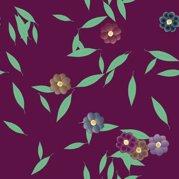 Flores Simples Con Hojas Verdes Composición Libre Ilustración Vectorial — Archivo Imágenes Vectoriales