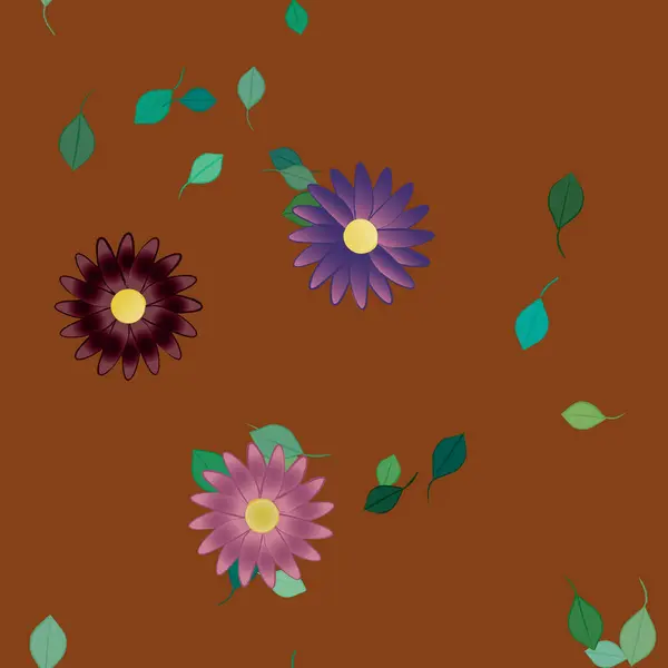 Composición Diseño Con Flores Simples Hojas Verdes Ilustración Vectorial — Vector de stock