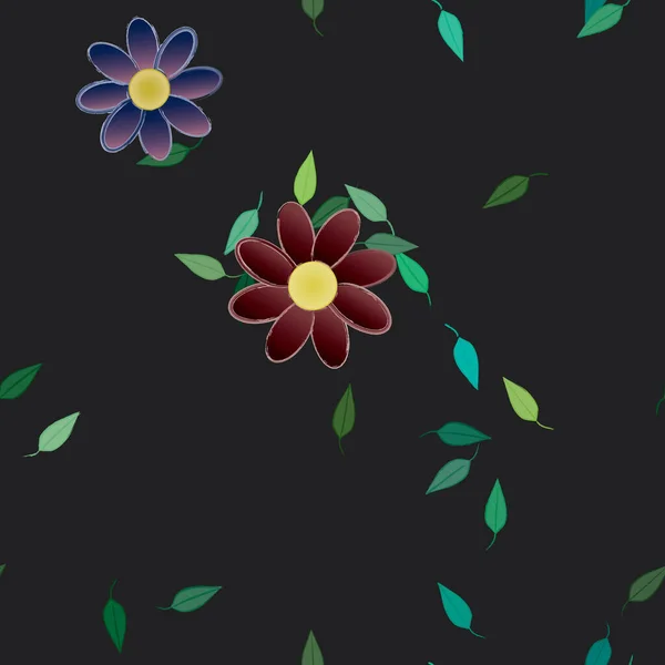 Fleurs Simples Avec Des Feuilles Vertes Composition Libre Illustration Vectorielle — Image vectorielle