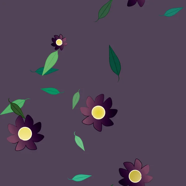 Fleurs Simples Avec Des Feuilles Vertes Composition Libre Illustration Vectorielle — Image vectorielle