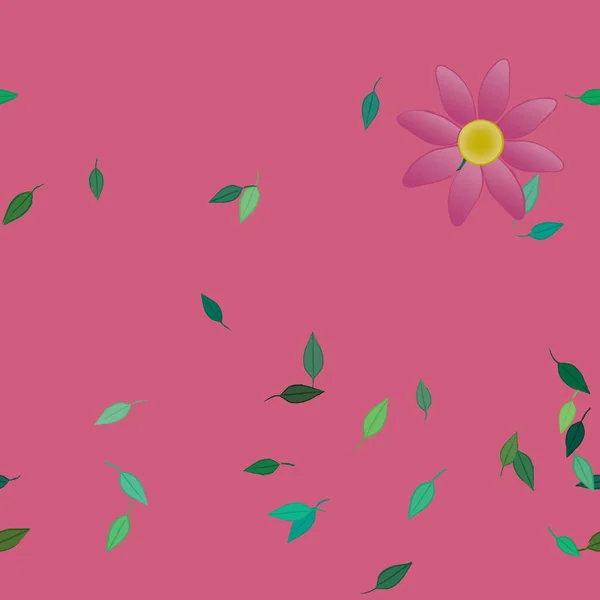 Composición Diseño Con Flores Simples Hojas Verdes Ilustración Vectorial — Vector de stock