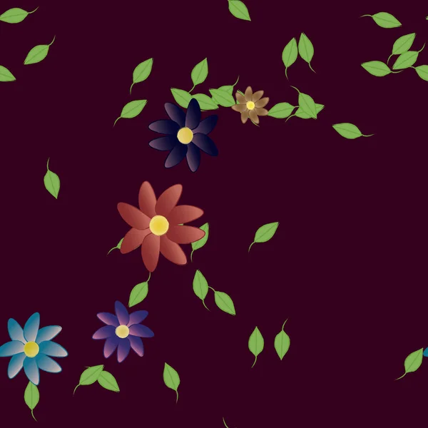 Fleurs Simples Avec Des Feuilles Vertes Composition Libre Illustration Vectorielle — Image vectorielle