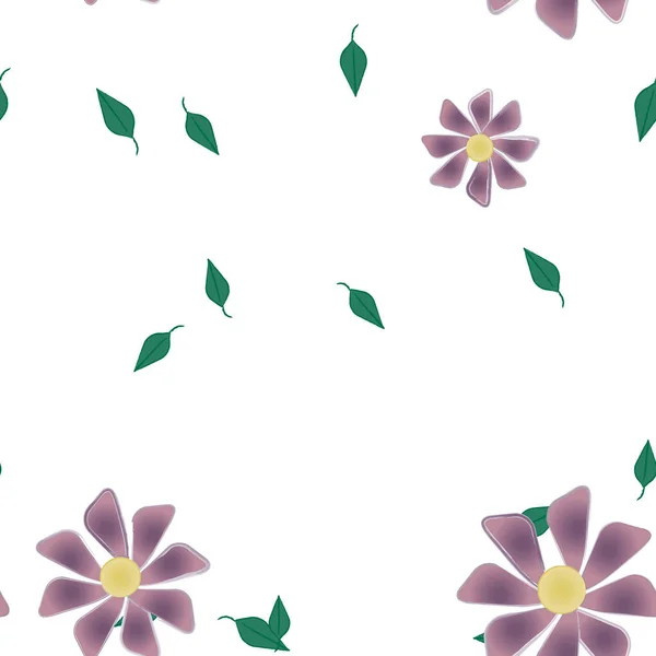 Composición Diseño Con Flores Simples Hojas Verdes Ilustración Vectorial — Vector de stock