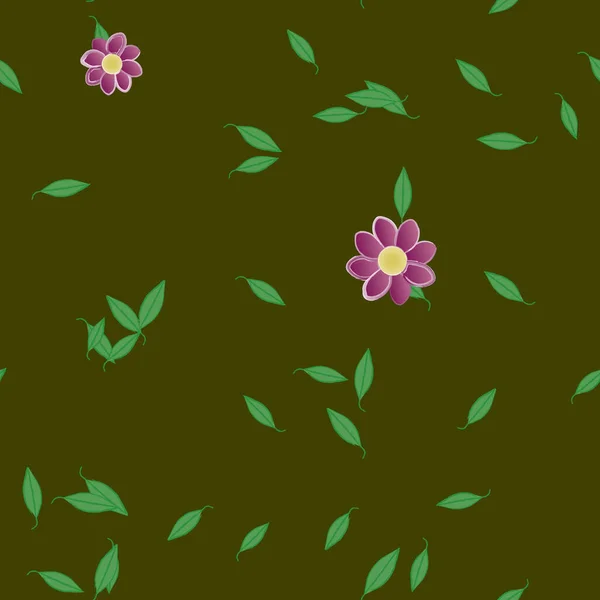 Enkla Blommor Med Gröna Blad Fri Sammansättning Vektor Illustration — Stock vektor