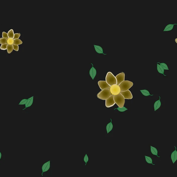 Flores Simples Con Hojas Verdes Composición Libre Ilustración Vectorial — Vector de stock