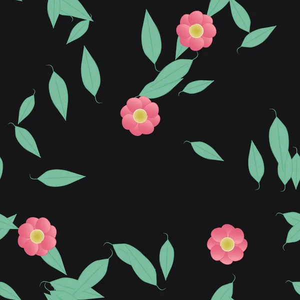 Composición Libre Con Flores Colores Simples Hojas Verdes Para Papel — Archivo Imágenes Vectoriales