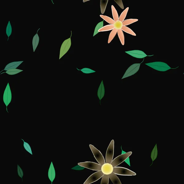 Composition Design Avec Fleurs Simples Feuilles Vertes Illustration Vectorielle — Image vectorielle