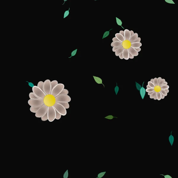 Flores Simples Con Hojas Verdes Composición Libre Ilustración Vectorial — Vector de stock