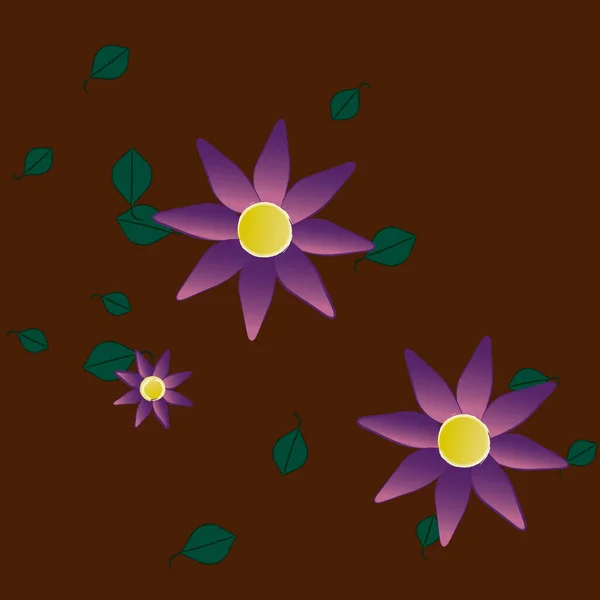 Composición Diseño Con Flores Simples Hojas Verdes Ilustración Vectorial — Vector de stock