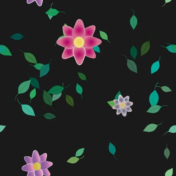 Composición Libre Con Flores Colores Simples Hojas Verdes Para Papel — Vector de stock