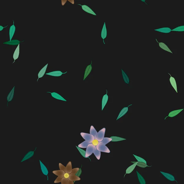 Flores Simples Con Hojas Verdes Composición Libre Ilustración Vectorial — Vector de stock