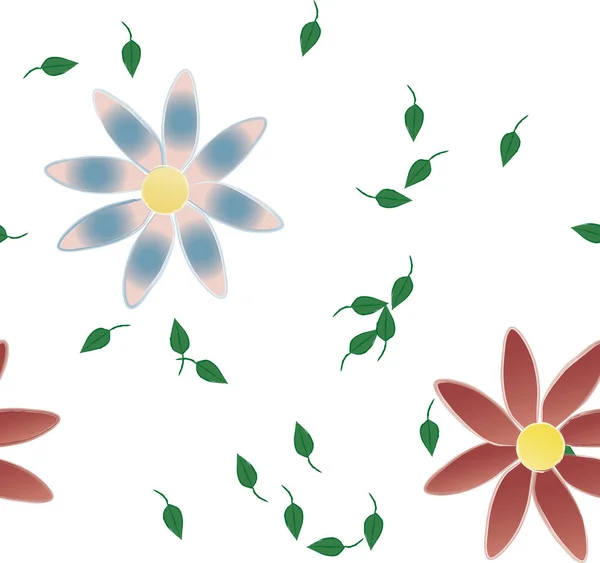 Fleurs Simples Avec Des Feuilles Vertes Composition Libre Illustration Vectorielle — Image vectorielle