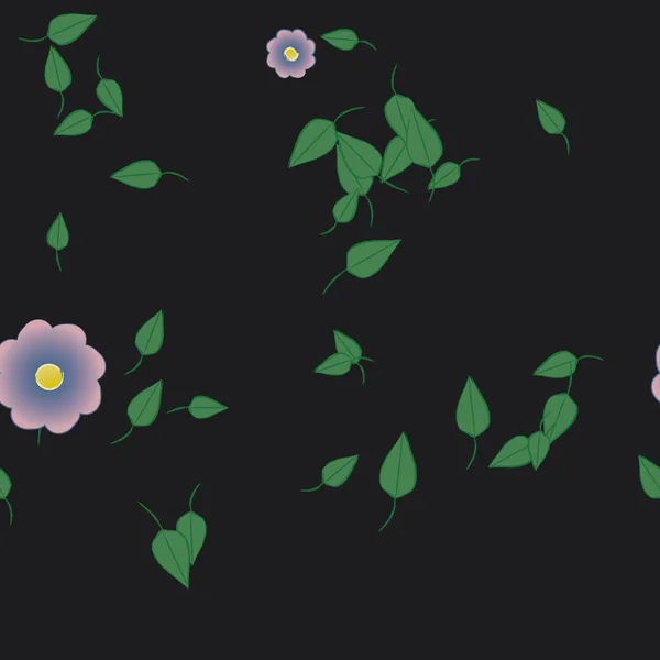 Design Sammansättning Med Enkla Blommor Och Gröna Blad Vektor Illustration — Stock vektor