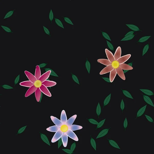 Fleurs Simples Avec Des Feuilles Vertes Composition Libre Illustration Vectorielle — Image vectorielle