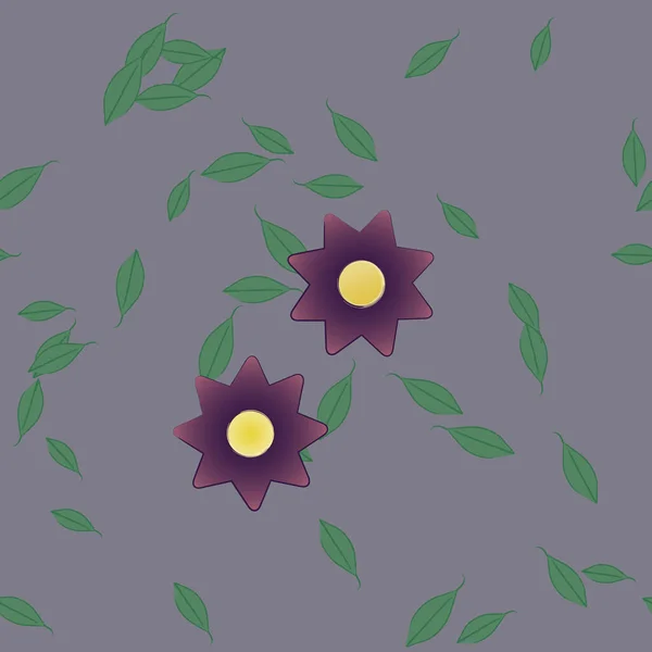 Flores Simples Con Hojas Verdes Composición Libre Ilustración Vectorial — Archivo Imágenes Vectoriales