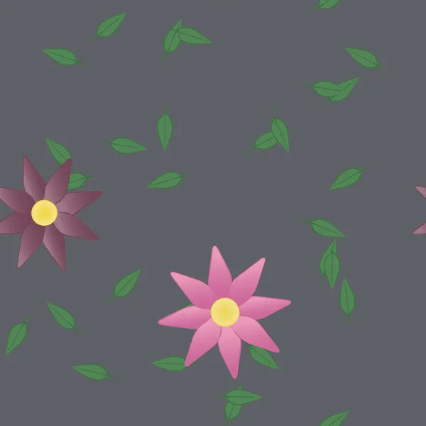 Flores Simples Con Hojas Verdes Composición Libre Ilustración Vectorial — Vector de stock