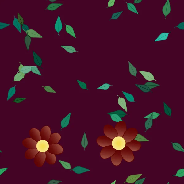 Fleurs Simples Avec Des Feuilles Vertes Composition Libre Illustration Vectorielle — Image vectorielle