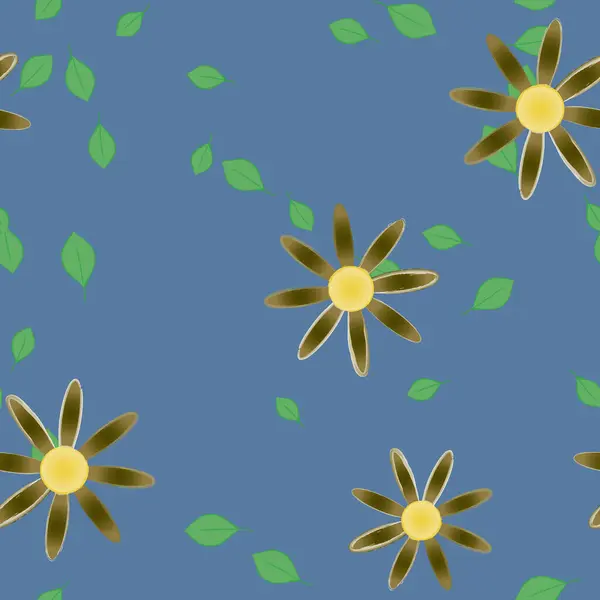 Composición Diseño Con Flores Simples Hojas Verdes Ilustración Vectorial — Vector de stock