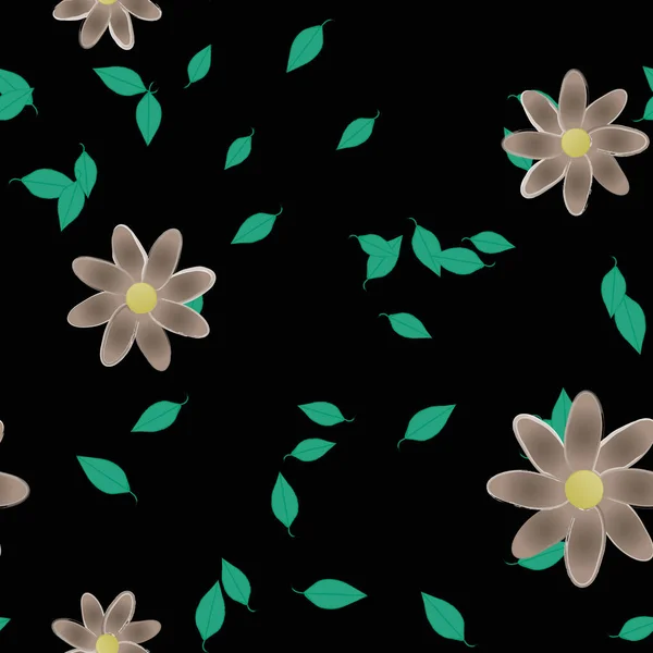 Fleurs Simples Avec Des Feuilles Vertes Composition Libre Illustration Vectorielle — Image vectorielle