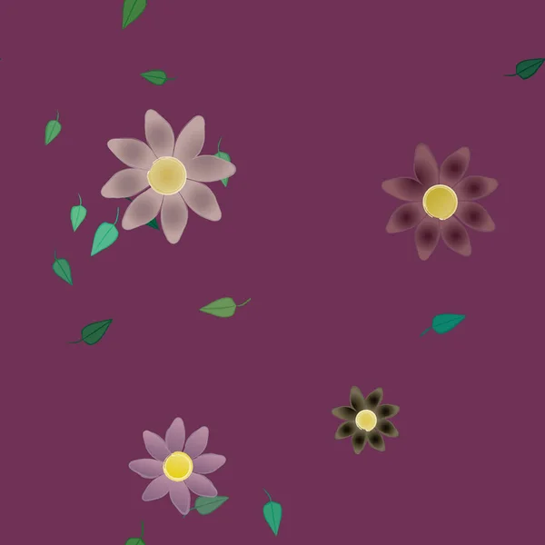 Fleurs Simples Avec Des Feuilles Vertes Composition Libre Illustration Vectorielle — Image vectorielle