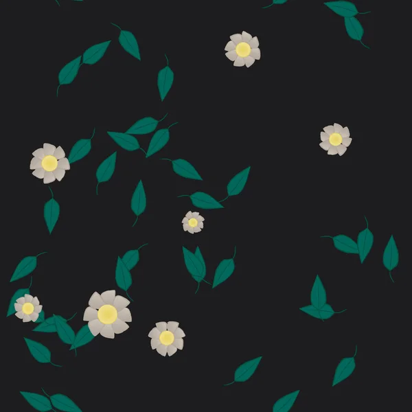 Flores Simples Con Hojas Verdes Composición Libre Ilustración Vectorial — Archivo Imágenes Vectoriales