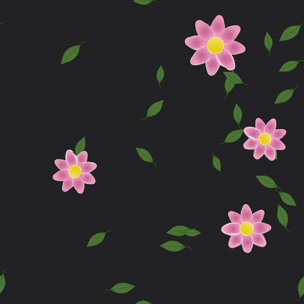 Composição Livre Com Flores Coloridas Simples Folhas Verdes Para Papel — Vetor de Stock