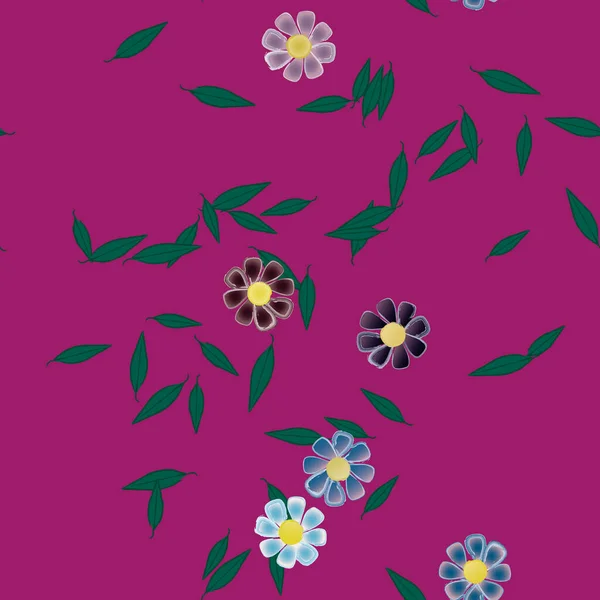 Flores Simples Con Hojas Verdes Composición Libre Ilustración Vectorial — Vector de stock