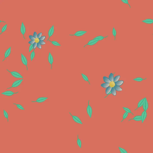 Flores Simples Con Hojas Verdes Composición Libre Ilustración Vectorial — Vector de stock