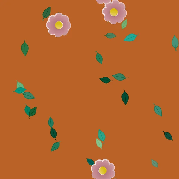 Flores Simples Con Hojas Verdes Composición Libre Ilustración Vectorial — Vector de stock