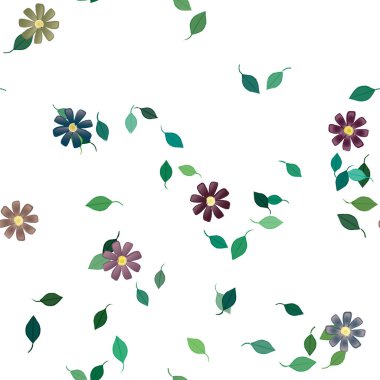 Basit çiçek ve yeşil yapraklı tasarım kompozisyonu, vektör illüstrasyonu